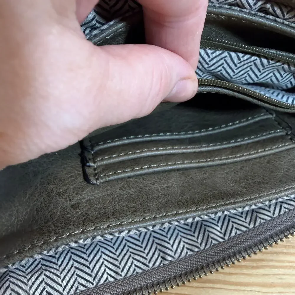 Jen & Co Crossbody Bag Olive Vegan Leather Wristlet Clutch Purse